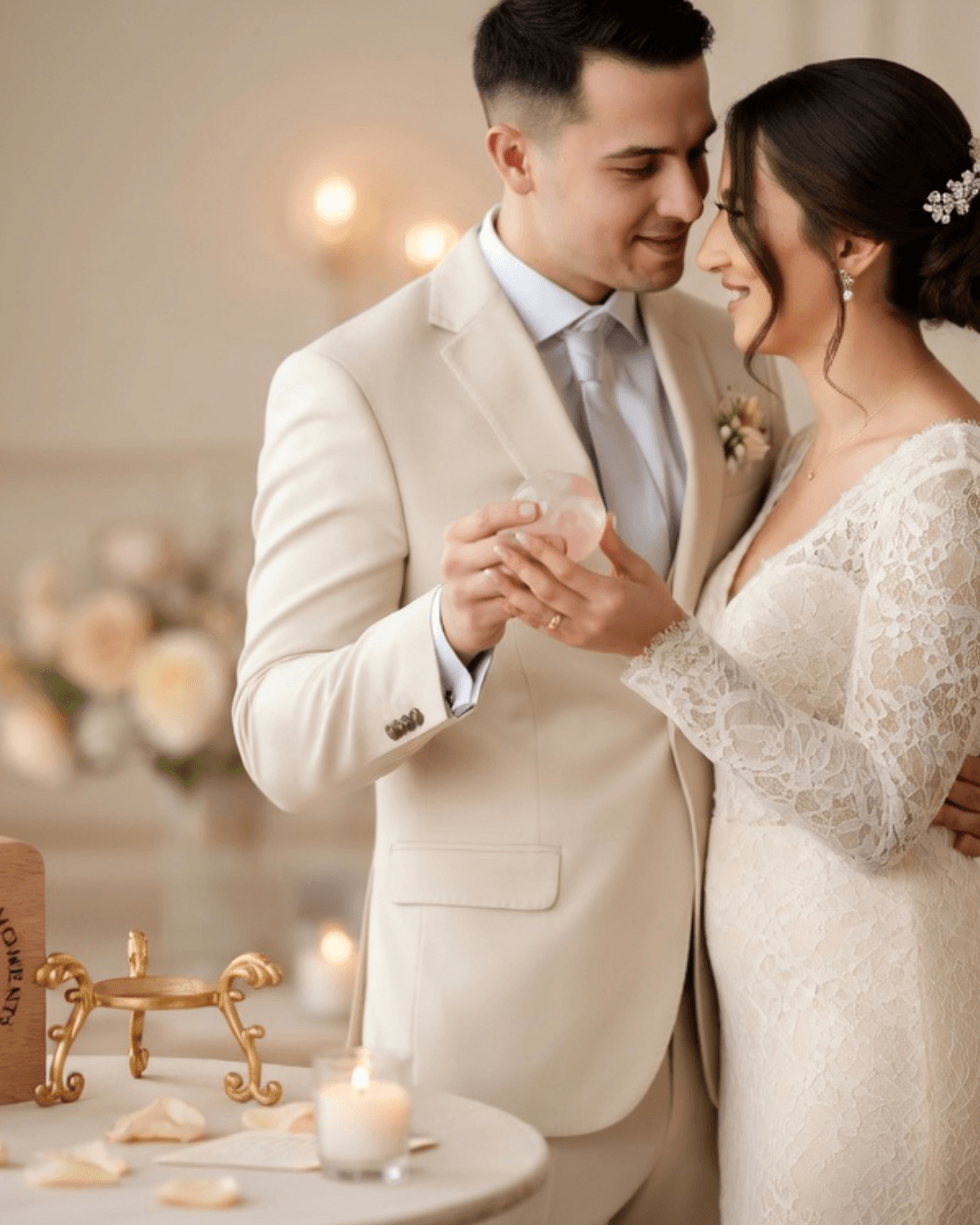 Brautpaar liest gemeinsam den ersten Brief bei der Zeremonie