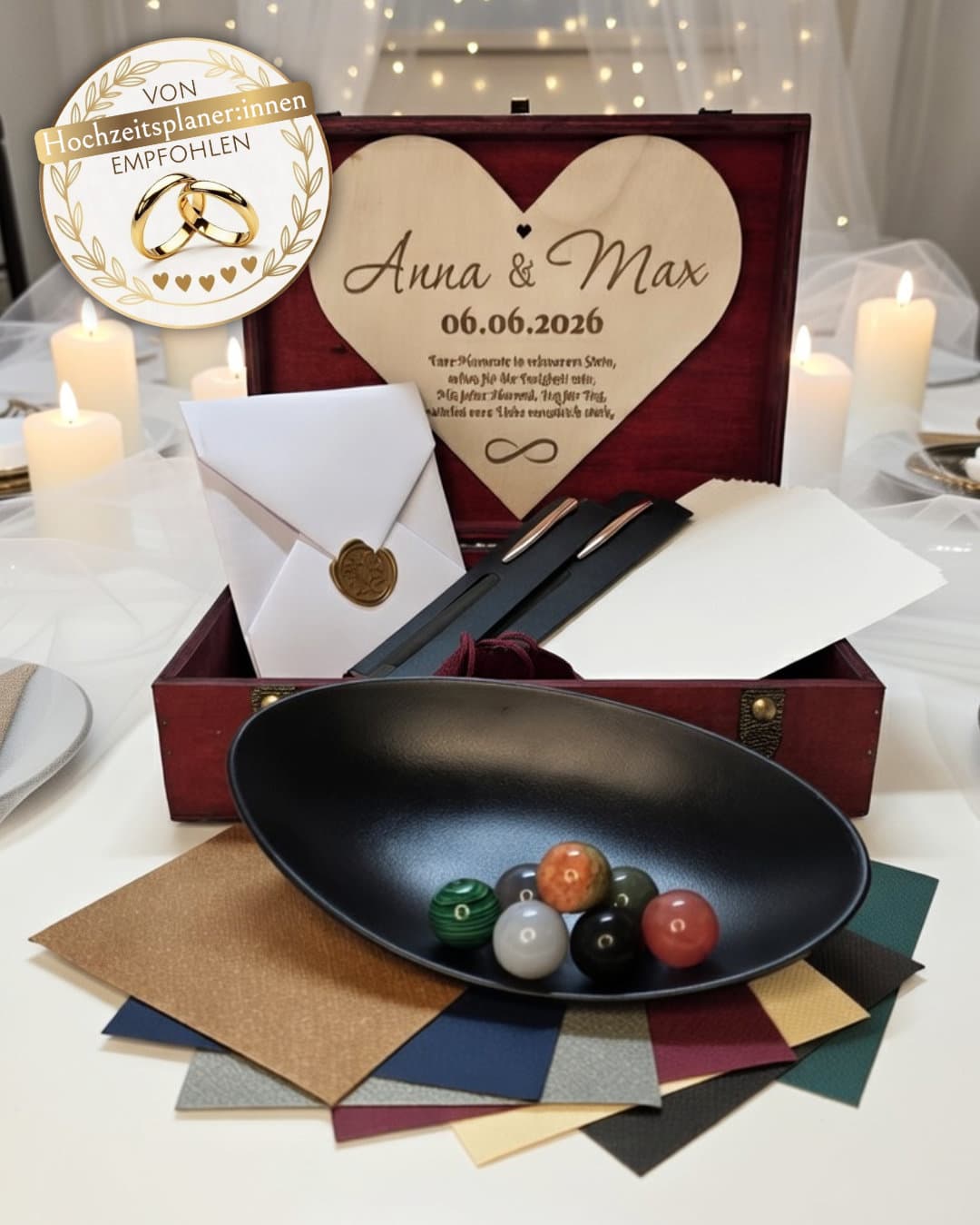 Personalisierte Magie der Momente Box mit Gravur und Murmeln